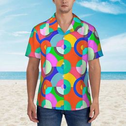 Camisas casuales para hombres coloridos geo estampado camisa de vacaciones múltiples círculos de verano blusas masculinas