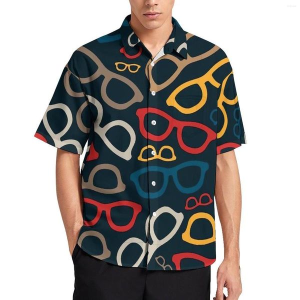 Chemises décontractées pour hommes Lunettes colorées Chemise imprimée Lunettes intelligentes Plage Lâche Hawaiian Street Style Blouses Manches courtes Tops oversize