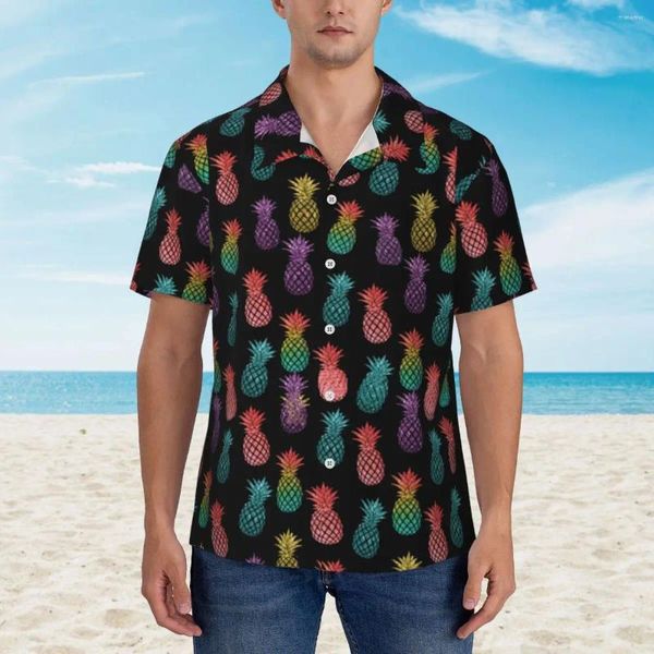 Camisas casuales para hombres Camisa de verano de piña colorida Vacaciones para hombres Lindo estampado de frutas Manga corta Cómodas Blusas de gran tamaño de moda