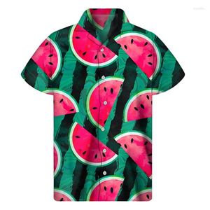 Casual overhemden voor heren Kleurrijke watermeloen Grafisch Hawaiiaans overhemd Zomer Tops Korte mouwen 3D-bedrukte fruitknop Herenkleding Reversblouse