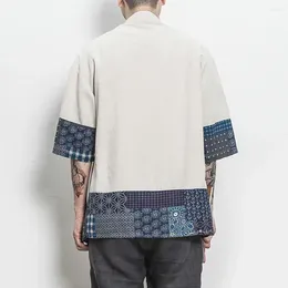 Chemises décontractées pour hommes Manteau cardigan confortable Patchwork d'inspiration vintage Imprimé rétro Manches 3/4 Ouvert avant Poncho Vêtements d'extérieur minces