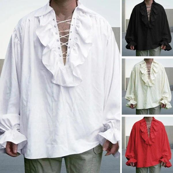 Camisas casuales para hombres cómodos hombres camisa pirata steampunk medieval para disfraz renacentista con volantes de manga larga de cosplay