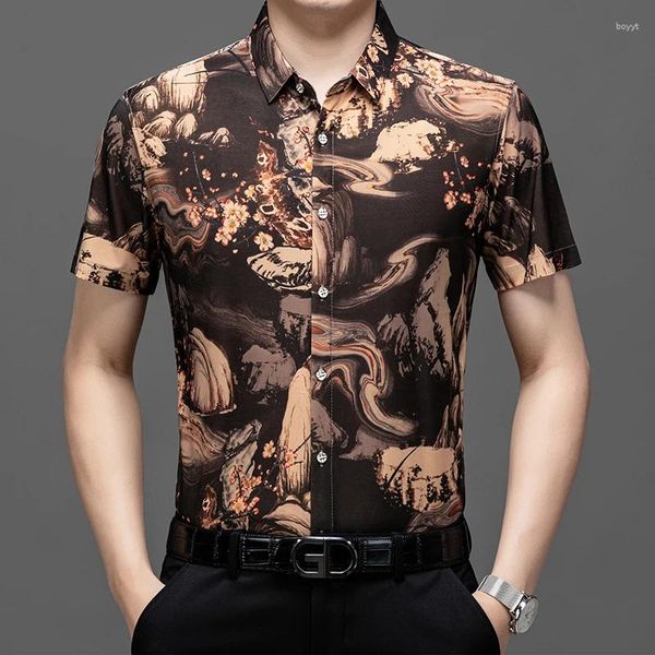 Chemises décontractées pour hommes Impression 3D confortable pour la peau pour hommes à manches courtes Qualité d'été Soyeux Mode lisse Camisas de Hombre