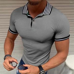 Camisas Casuales para Hombre Cómodas Camisetas De Moda para Hombre Tops Blusa Transpirable Cuello con Botones Mezcla De Algodón Manga Corta Muscular