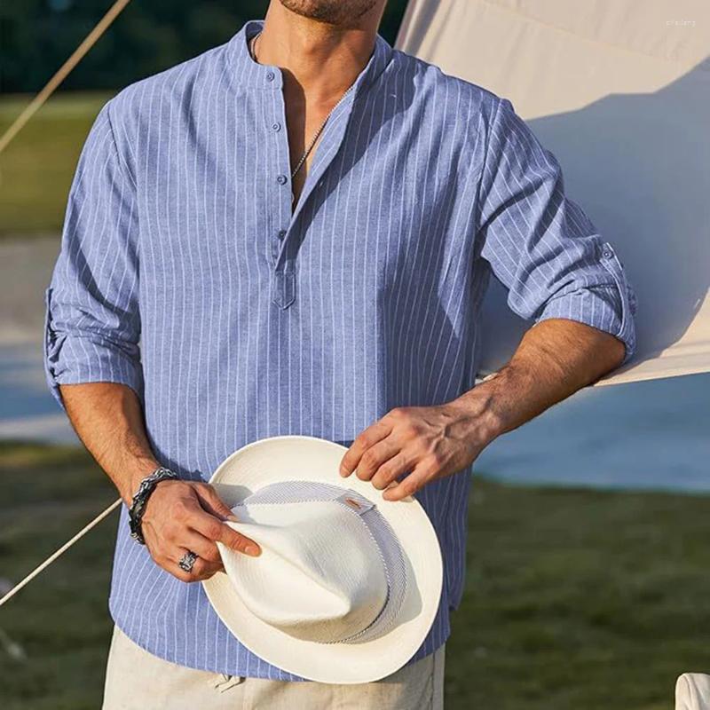Camicie casual da uomo Comode camicie per le vacanze quotidiane per le vacanze Top Top a righe Colletto alla moda vintage autunnale di marca