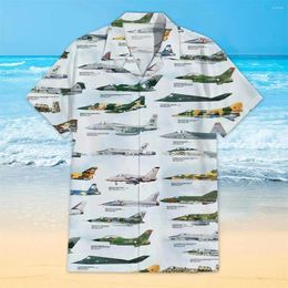 Chemises décontractées pour hommes Cool Aircraft 3D Imprimer Summer Beach Party surdimensionné à manches courtes Blouses à simple boutonnage Tendance Hommes Vêtements