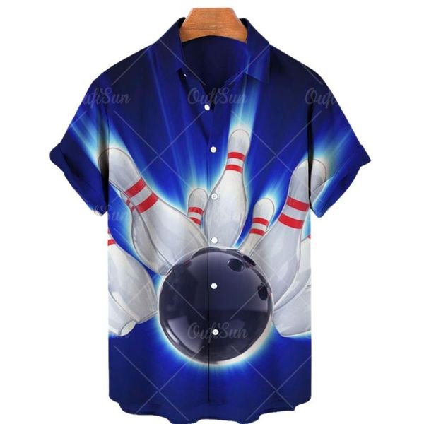 Camisas casuales para hombres Cool Bowling Impresión 3D Deportes Moda para hombres Hawaiano Retro Manga corta Solapa Tops StreetwearMen's