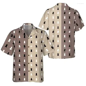 Chemises décontractées pour hommes Cool Échecs 3D imprimés pour hommes vêtements chevalier graphique plage drôle noir blanc jeu streetwear à manches courtes