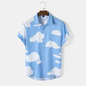 Casual herenoverhemden Cool Cloud-patroon Hawaï-shirt met korte mouwen Zomer Sneldrogend revers 3D-print Oversized ademend