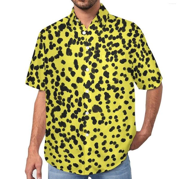 Camisas informales para hombre, camisa holgada dálmata fresca para hombre, playa, lunares negros, diseño hawaiano, manga corta, divertidas blusas de gran tamaño