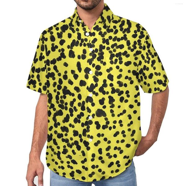 Chemises décontractées pour hommes Cool dalmate chemise ample mâle plage noir à pois conception hawaïenne à manches courtes drôle surdimensionné Blouses