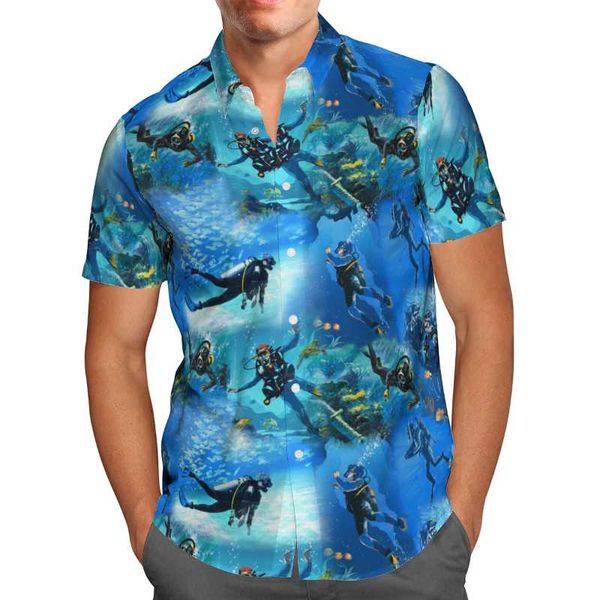 Chemises décontractées pour hommes Cool Diving 3D Beach Hawaiian 2023 Summer Blue Shirt Short Sleeve Streetwear Oversized 5XL Camisa Social Chemise Homme-9
