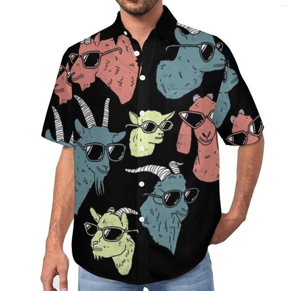 Camisas casuales para hombres Cool Farm Animal Print Camisa de vacaciones Funny Goats Summer Man Trending Blusas Manga corta Ropa personalizada Tamaño grande