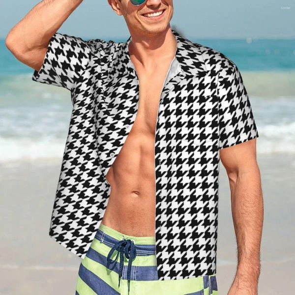 Chemises décontractées pour hommes Cool Houndstooth Beach Shirt à carreaux imprimé Hawaii Mens Blouses élégantes à manches courtes Y2K drôle vêtements personnalisés