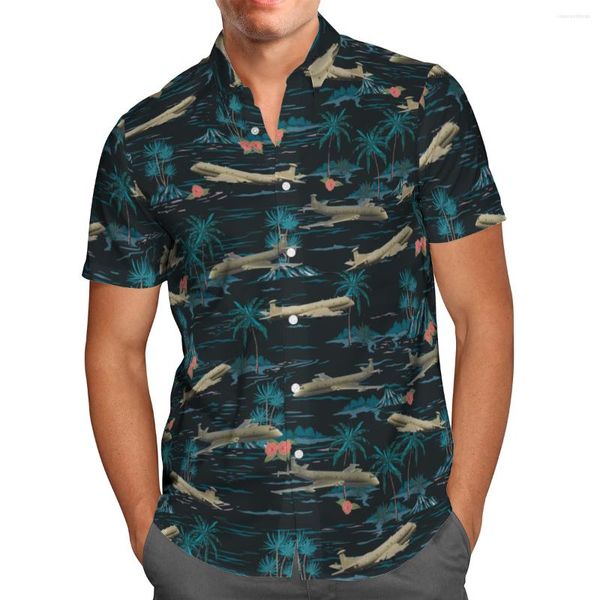 Chemises décontractées pour hommes Cool Plane 3D Beach Hawaiian 2023 Chemise d'été à manches courtes Streetwear surdimensionné 5XL Camisa Social Chemise Homme-146