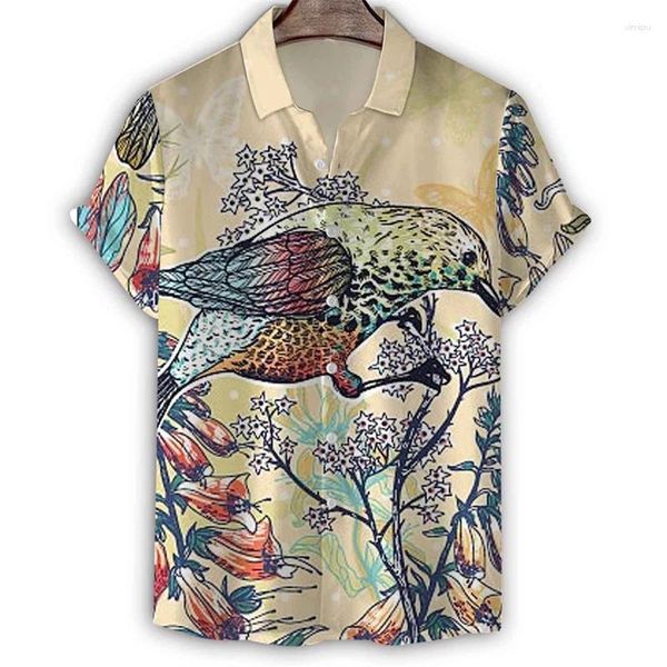 Camisas casuales para hombres frescos pájaros de serpiente gorrión hawaian camiseta hombres mangas de verano en 3D estallido estampado t callejón de animales de calle blusa