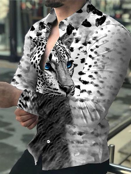 Chemises décontractées pour hommes Cool Tiger 3d Print pour hommes Chemise noire et blanche Animal Turn-down Tops à manches longues Hommes 2022 Punk Vêtements CardiganMen '