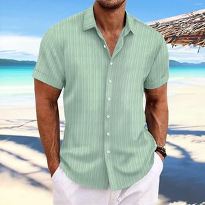 Chemises décontractées pour hommes Chemise ample à manches courtes en jacquard rayé en coton et lin