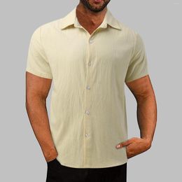 Chemises décontractées pour hommes Chemisiers en ligne de coton Polo pour hommes Été Solide Col rabattu Bouton Pull Tops Plage hawaïenne Manches courtes Ropa