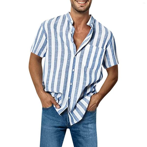 Chemises décontractées pour hommes coton ligne hommes rayure bouton Blouse Harajuku été pull ample hauts respirant sport plage Camisas Blusas