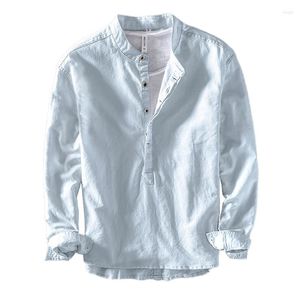 Heren casual shirts katoen linnen voor mannen lichtgewicht lange mouw Camisas Y Blusas Henley Beach Hawaiiaanse vakantie T-shirt mannelijk