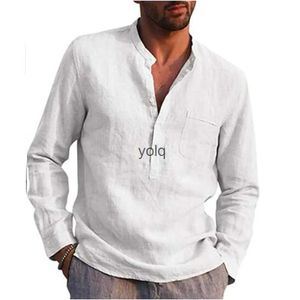 Chemises décontractées pour hommes Coton Lin Vente chaude Chemises à manches longues pour hommes Été Couleur unie Col montant Casual Beach Style Plus Sizeyolq