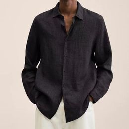 Camisas casuais masculinas de linho de algodão soltas de cor sólida personalidade bordado de alta qualidade Henley mangas compridas masculinas 2023