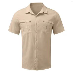 Chemises décontractées pour hommes coton lin masculin à manches courtes à manches à manches solides de la couleur de la couleur de la plage de plage grande taille mâle 2024