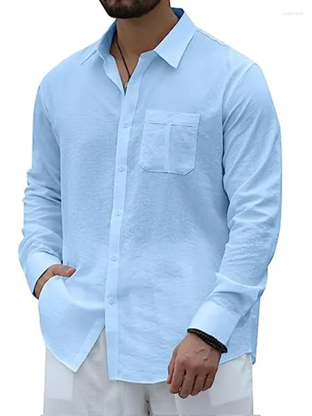 Chemises décontractées pour hommes Chemise en coton et lin avec poche avant ouverte