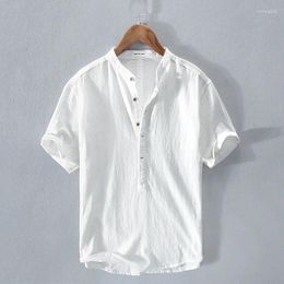 Chemises décontractées pour hommes Chemise à manches courtes en lin de coton 2024 Été Col debout Designer Marque Qualité Vêtements Tops pour hommes