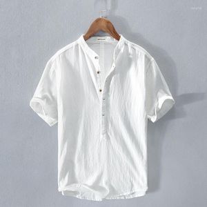 Camisas casuales para hombres Camisa de manga corta de lino de algodón 2023 Collar de verano Diseñador Ropa de calidad de la marca Tops para hombres