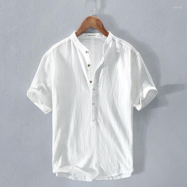 Camisas casuales para hombres Camisa de manga corta de lino de algodón 2023 Collar de verano Diseñador Ropa de calidad de la marca Tops para hombres