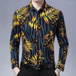 Chemises décontractées pour hommes Coton Vêtements de créateurs de luxe Feuille d'or Fleurs Les hommes sont une robe de soirée inhabituelle Surdimensionné Automne Blouse Vendeurs