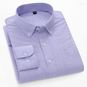 Casual shirts voor heren katoen heren lange mouw oxford luxe hoogwaardige button-down purple wit blauw zakelijk overhemd shirt