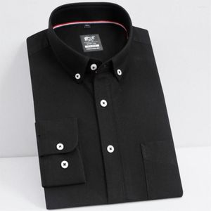 Camisas casuales para hombres Camisa de negocios de trabajo gruesa con cuello abotonado y bolsillo en el pecho con parche frontal negro Oxford de manga larga de algodón para hombres