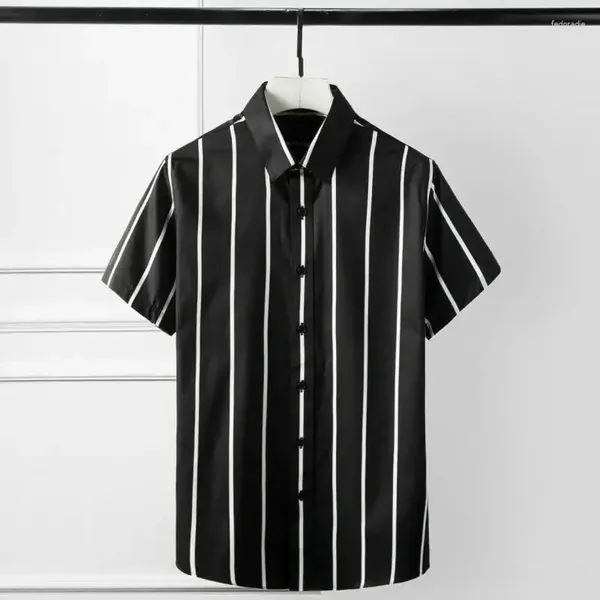 Chemises décontractées pour hommes Coton Men Shirt Fashion Blanc Black Black Striped Short Sleeve Plus taille 4xl Slim Fit Patry Robe de mariée