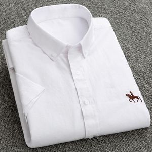Chemises décontractées pour hommes coton sans poche broderie de cheval 6XL chemise pour hommes à manches courtes Oxford boutonné