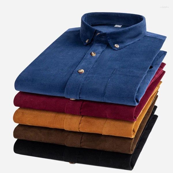 Camisas informales para hombre, camisa de pana de algodón de talla grande, vestido de negocios, manga larga, ajuste regular, bolsillo cómodo