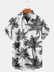 Hommes chemises décontractées coton Polyester été chemise à manches courtes motif de feuilles tropicales plage hawaïenne mâle Blouse pour hommes 2023