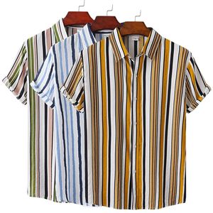 Casual shirts voor heren katoen polyester zomer zomers shirt shirt gestreepte patroon ademend Hawaiiaans strand mannelijke blouse voor menmen's