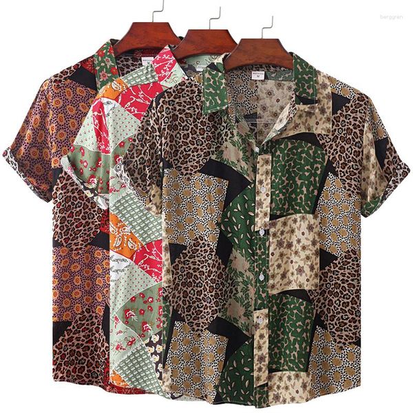 Chemises décontractées pour hommes coton Polyester été chemise à manches courtes géométrie respirant hawaïen plage mâle Blouse pour hommes