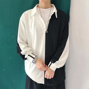 Chemises décontractées pour hommes Chemise en coton Homme Automne Simple Noir et blanc Qualité Paresseux Drapé Polo Coréen Adolescents Lâche À Manches Longues Blouse Hommes