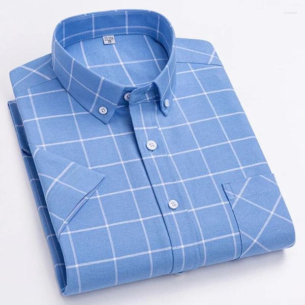 Chemises décontractées pour hommes Coton à manches courtes Plaid Slim Fit Social Oxford Hommes Chemise