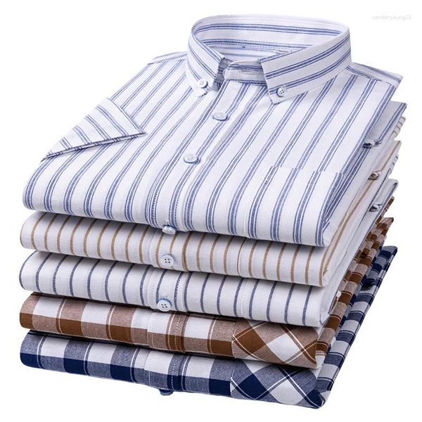 Chemises décontractées pour hommes coton à manches courtes rayé Oxford Social hommes chemise