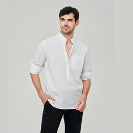 Chemises décontractées pour hommes Coton Spring Summer Men de chemise à manches longues solides à demi-bouton Camisas Haut-qualité Homme Tops