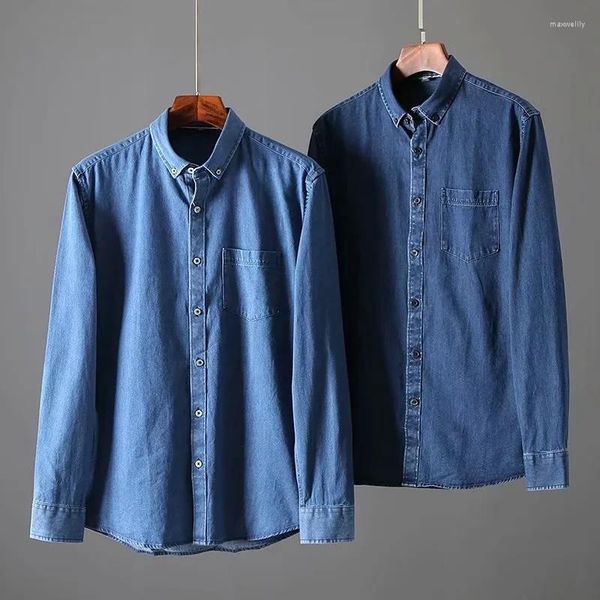 Chemises décontractées pour hommes Vêtements de commerce de coton Automne Chemise en jean bleu à manches longues Ropa pour hommes