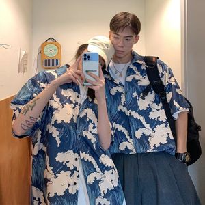 Casual shirts voor herenpaar Japans Harajuku Oversized korte mouw voor mannen vrouwen Hawaiiaanse print bloem geometrische streetwear 230306