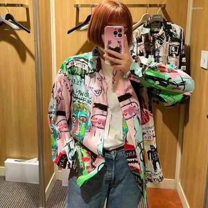 Camisas casuales para hombres Parejas WACKO MARIA Camisa Color Graffiti Hawaiano Hombres Mujeres Manga larga Un día enviado