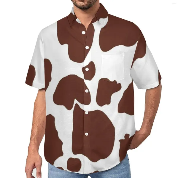 Chemises décontractées pour hommes Modèle imprimé de vache marron Skin Skin Shirt Hawaiian Y2K Blouses Men Big Taille 3xl 4xl