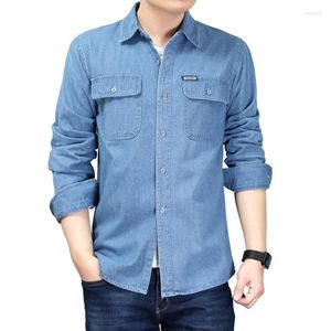 Hommes chemises décontractées Cowboy chemise hommes 2022 printemps Denim Blouse à manches longues grande taille solide bleu coton travail pour robe